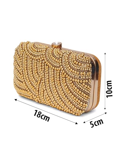 FABBHUE Women's Velvet Gold Hand Embroidery Box Clutch
