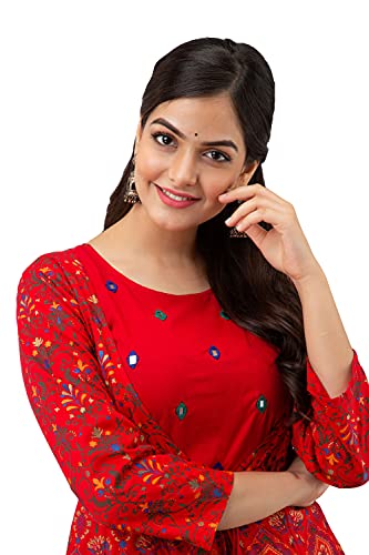 Jaipurite Women's Printed Maxi Anarkali Gown (X-Large) Red