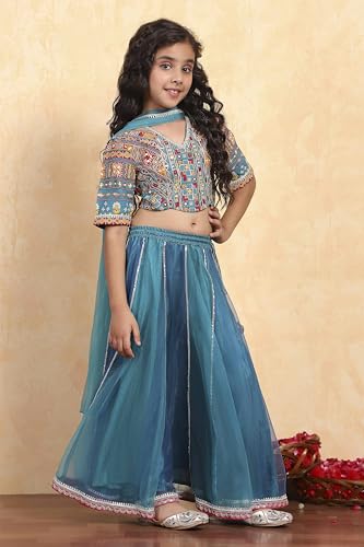 Biba Girls Blue Cotton Printed Kalidar Lehenga Set_6-7Y