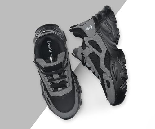 LOUIS STITCH Women’s Sneakers Black | Comfortable Lightweight Walking Shoes | Stylish Casual Lace-Up Trainers for Daily Wea | LSLD-SNK-01-JB | (UK-3)