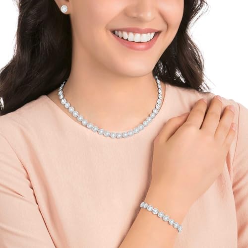 Swarovski Angelic Necklace Bracelet Earrings Set for Women, Round Size, Rhodium Plated