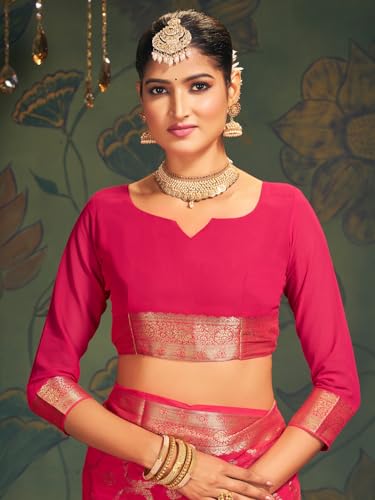 AKHILAM Women's Georgette Ethnic Motif Printed Saree With Unstitched Blouse Piece(Pink_ARYA2302_FL)