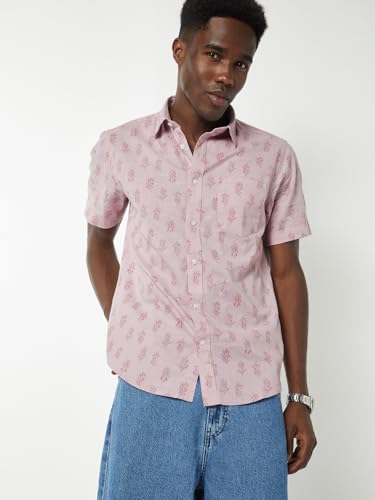 Max Men Printed Slim Fit Shirt(Pink_42)
