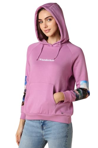 Women Lilac Graphic Print Hooded Neck Sweatshirt