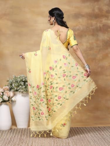 Meena Bazaar Art Silk Saree For Women |YELLOW Colour
