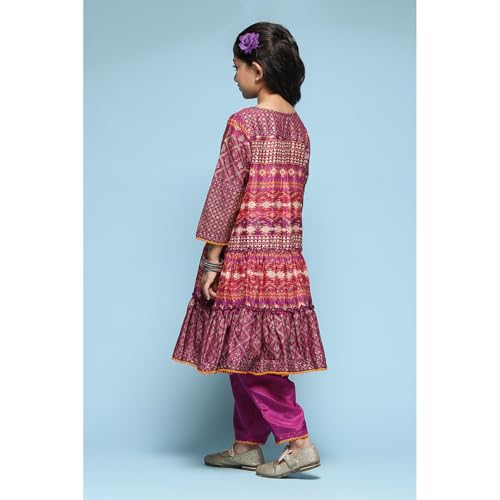 BIBA GIRL PRINTED TIRED KURTA KID(KW5386_PURPLE_13)