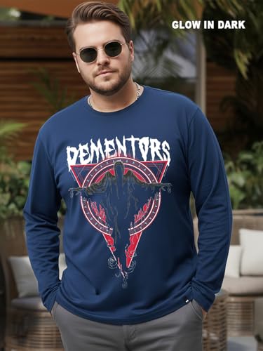 Bewakoof Official Harry Potter Merchandise Harry Potter Men's Graphic Print Regular Fit Full Sleeve Round Neck Cotton Plus Size T-Shirt_694241_Blue_6XL