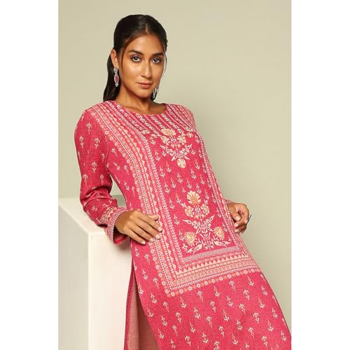 Rangriti Women's Acrylic Kurta Set (WNTRWR20200AW24PNK_Pink