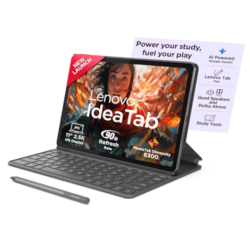 Lenovo Idea Tab with Folio Keyboard + Tab Pen | Wi-Fi + 5G |11" Display, 2.5K Resolution, 90Hz Refresh|8GB RAM, 256GB ROM| MediaTek Dimensity 6300| 7040mAh|4 Speakers| USB-C| Luna Grey