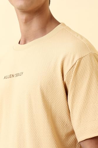 Men Beige Textured Crew Neck T-Shirt