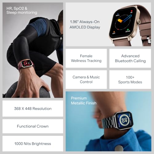 boAt Ultima Ember 2 Smartwatch, 1.96” AMOLED Display, Ultra Bright 1000 nits Brightness, AOD, Personalized Fitness Nudges, Functional Crown, 100+ Sports Mode smartwatch for Men & Women (Coffee Brown)