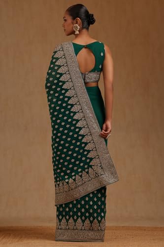 Soch Womens Teal Green Georgette Embroidered Saree With Zari