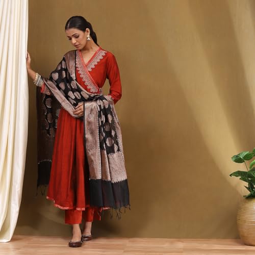 Biba Women's Polyester Blend Kurta Set (SKDASRTFES10130AW25RUST_Blue Rust