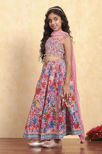Biba Girl's Pink Viscose Short Top Lehenga Set
