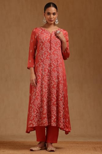 Soch Womens Peach Chinon Embroidered Suit Set With Sequins