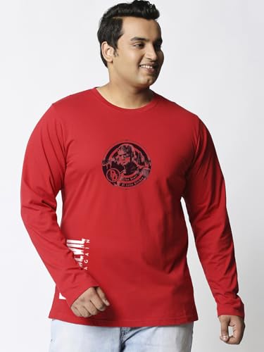 Bewakoof Official Marvel Merchandise Daredevil Men's Graphic Print Regular Fit Full Sleeve Round Neck Cotton Plus Size T-Shirt_694259_Red_3XL