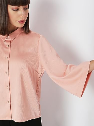 VERO MODA Women Solid Polyester Regular Fit Peach Shirt