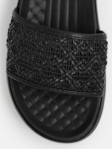 KENNETH COLE Women's Flatform Slide Sandal | Synthetic | Woven Strap, Open Toe | Black, UK7