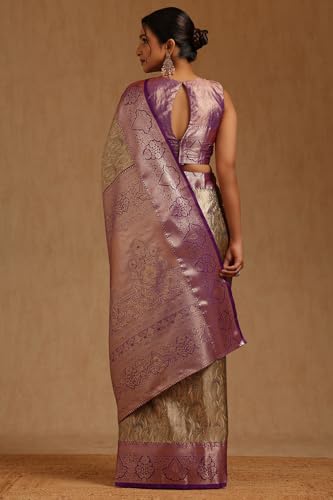 Soch Womens Green Silk Blend Botanical Zari Woven Saree