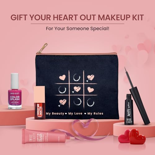 Swiss Beauty Gift Your Heart Out Makeup Kit | With 4 Makeup Essentials | Cream It Up Blush | Color Splash Nail Polish | Matte Maxx Eyeliner | Hold Me Matte Mini Liquid Lipstick | Gift For Her | Valentine’s Day Gift
