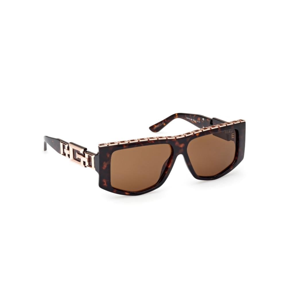 Guess sunglasses| 100% UV protected | Solid | Full Rim | Pentagon | Women | Large | Shiny Rose Gold-Shiny Dark Brown Demi Alloy Metal Frame | Solid Brown Lens