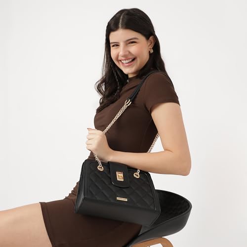 Fastrack PU Structured Quilted Sling Bag for Women, Girls and Ladies | with Semi Chain Strap and Special Metal Lock | Ladies Purse Handbag | Slings for Casual Carry