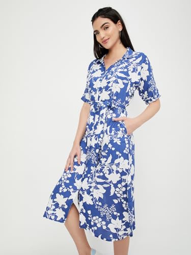 Max Women Printed Shirt Midi Dress (Mddrs41027Blue)_L