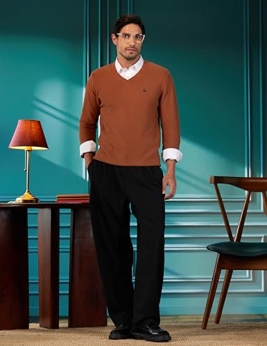 Men Brown Textured Crew Neck Sweater