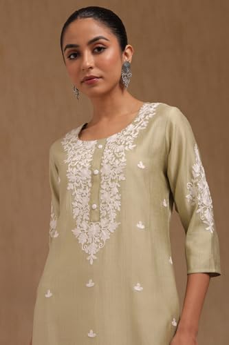 Soch Womens Sap Green Gadwal Embroidered Kurta with Thread Work