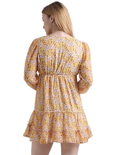ONLY Women Printed Polyester Above Knee Yellow A-Line Dress