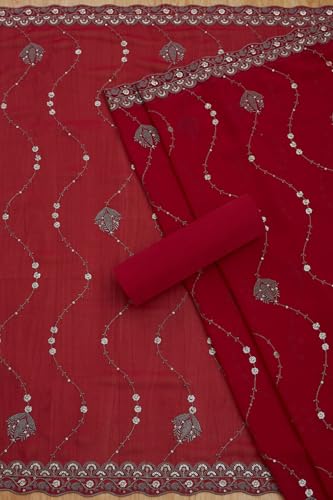 Soch Womens Maroon Crepe Embroidered Unstitched Dress Material With Sequins