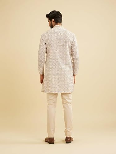 Manyavar Blended Cotton Men's Digital Print Kurta (Cream,XXXL)