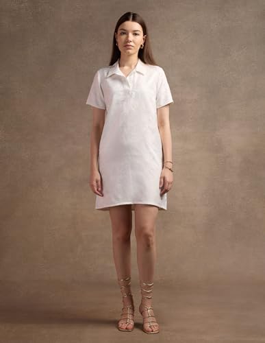 U.S. POLO ASSN. Polo Collar Jacquard Shift Dress (UWAW24DRS143_White_S)