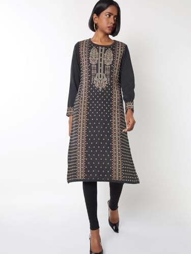 Max Women Knit Straight Winter Kurta (Grey_XL)