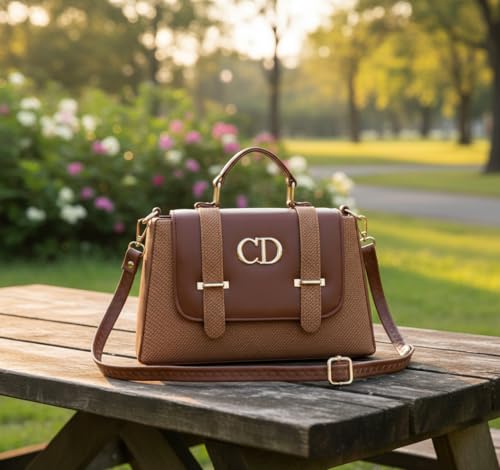 YOYOWING Women’s Premium Textured Satchel Sling Bag, Stylish Top Handle Crossbody Handbag with Adjustable Strap, Designer Shoulder Purse for Office & Party (Brown)
