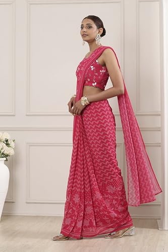 Biba Women Pink Poly Georgette Regular Saree_40