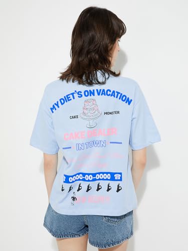 Max URB_N Women Printed Oversized Fit T-Shirt (Blue_XL)