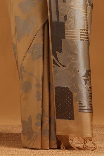 Soch Womens Gold Tussar Floral Zari Woven Saree