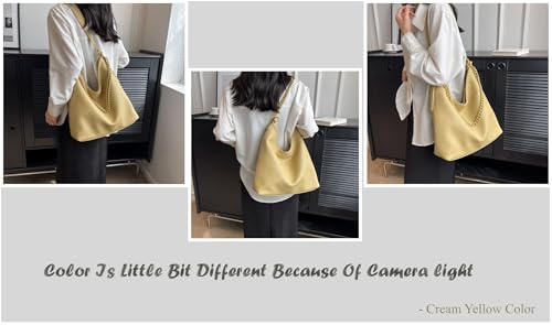 SIBY Large Capacity Tote Bag | Vintage Shoulder Purse with Acrylic Chains | PU Crossbody Messenger Bag - Yellow