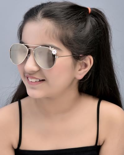 Carlton London Girls Grey Lens & Gold-Toned UV Protected Lens Aviator Sunglasses