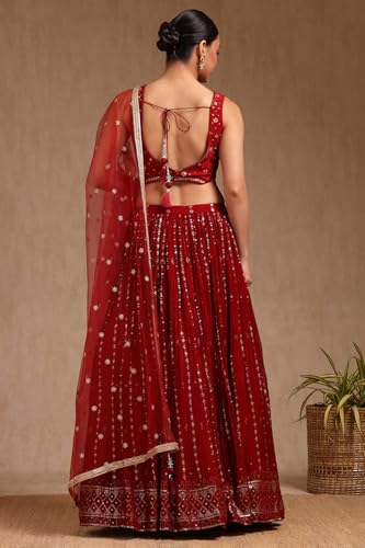 Soch Womens Maroon Viscose Embroidered Lehenga Choli With Cutdana