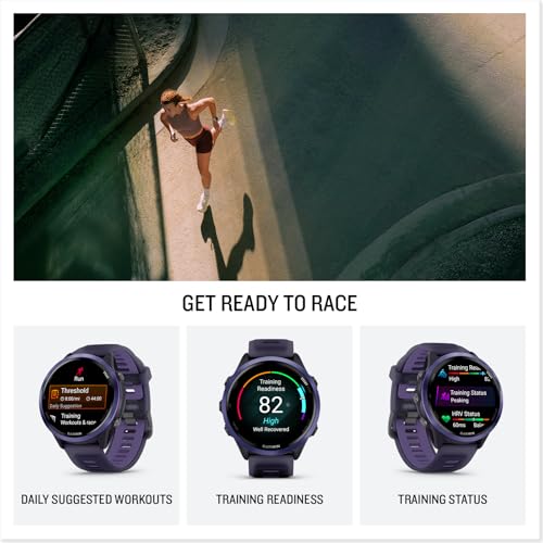Garmin® Forerunner® 570, 47mm, Advanced GPS Running and Triathlon Smartwatch, AMOLED Display, Training and Recovery Features, Indigo Aluminum with Translucent Imperial Purple/Indigo Band