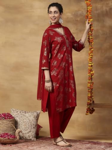 Rangriti Rayon Printed Straight Festive Kurta With Salwar And Dupatta