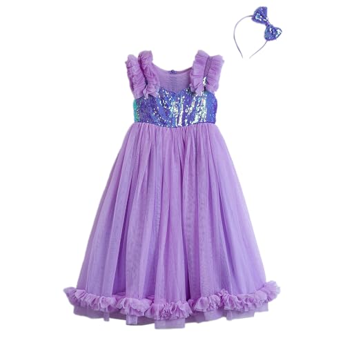 Hopscotch Girls Purple Sleeveless Ruffled Sequined Gown for Age (7-8 Years)