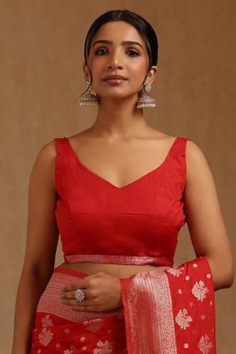 Soch Womens Deep Red Viscose Silk Zari Woven Saree