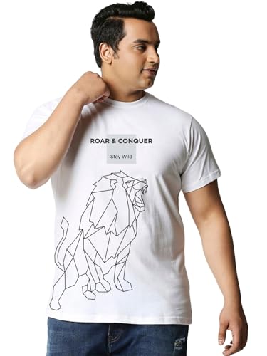 Bewakoof Men's Graphic Print Regular Fit Half Sleeve Round Neck Cotton Plus Size T-Shirt_694270_White_6XL