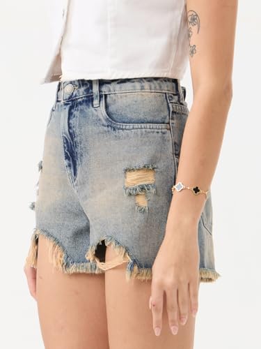 The Souled Store Denim Shorts: Mid Blue Women and Girls Buttoned Solid Distressed Mini Above The Knee Denim Shorts