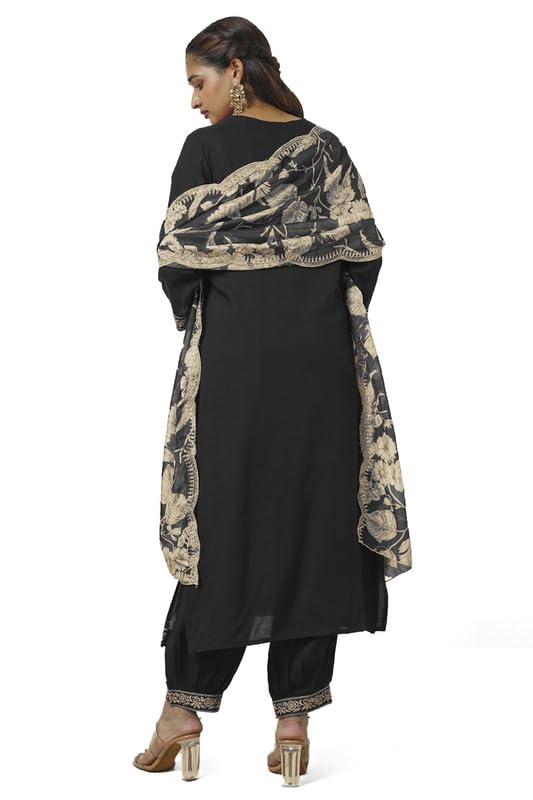 Soch Womens Black Rayon Embroidered Suit Set With Sequins