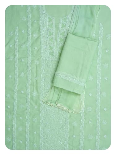 Ada Hand Embroidered Lucknowi Chikankari Unstitched Cotton Dress Material Suit Piece with Dupatta for Women 01A869278 Pistachio Green
