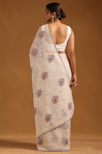 Soch Womens Off White Kota Floral Embroidered Saree